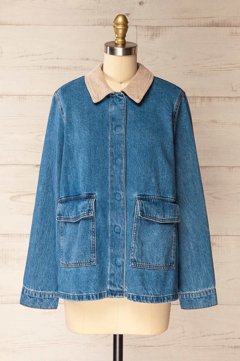 Kinsale Blue Denim Jacket with Front Pockets | La petite garçonne front view