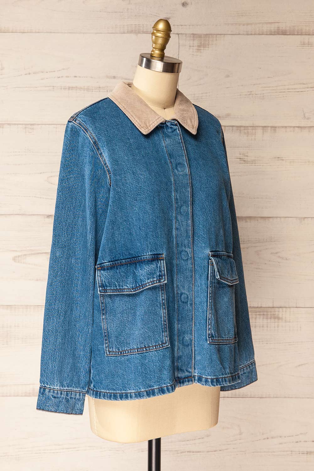 Kinsale Blue Denim Jacket with Front Pockets | La petite garçonne side view