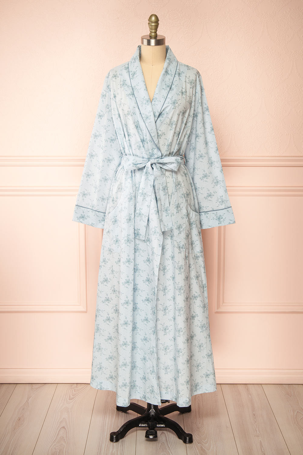 Kiori Blue Floral Dressing Gown | Boutique 1861 front view