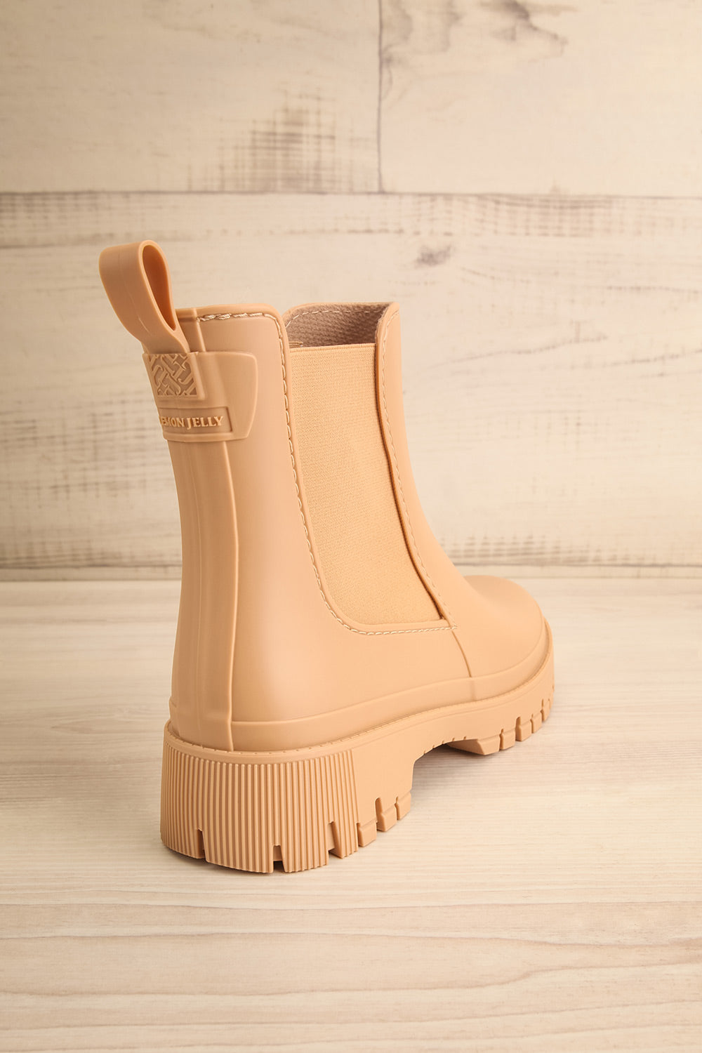 Kirby Beige Matte Lug Sole Rain Boots | La petite garçonne back view