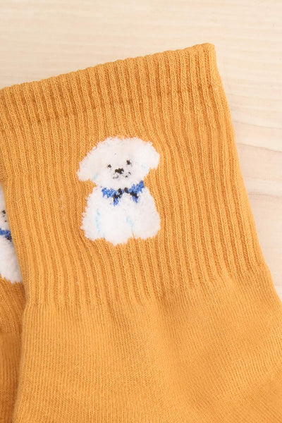Kirkenes Mustard Crew Socks w/ Fuzzy Dog Detail | La petite garçonne close-up