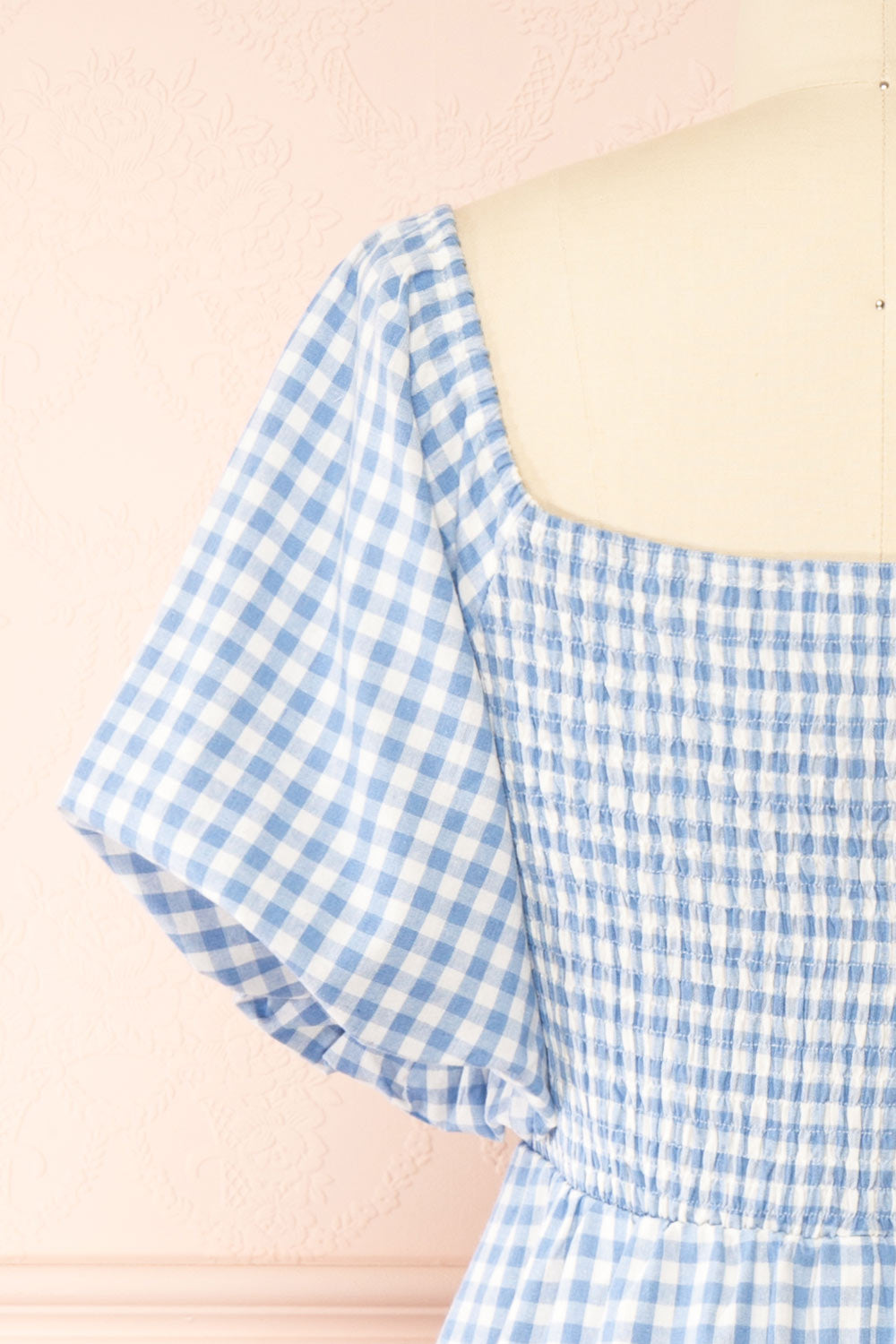 Kitea Blue Gingham Midi Dress w/ Puffy Sleeves | Boutique 1861 back