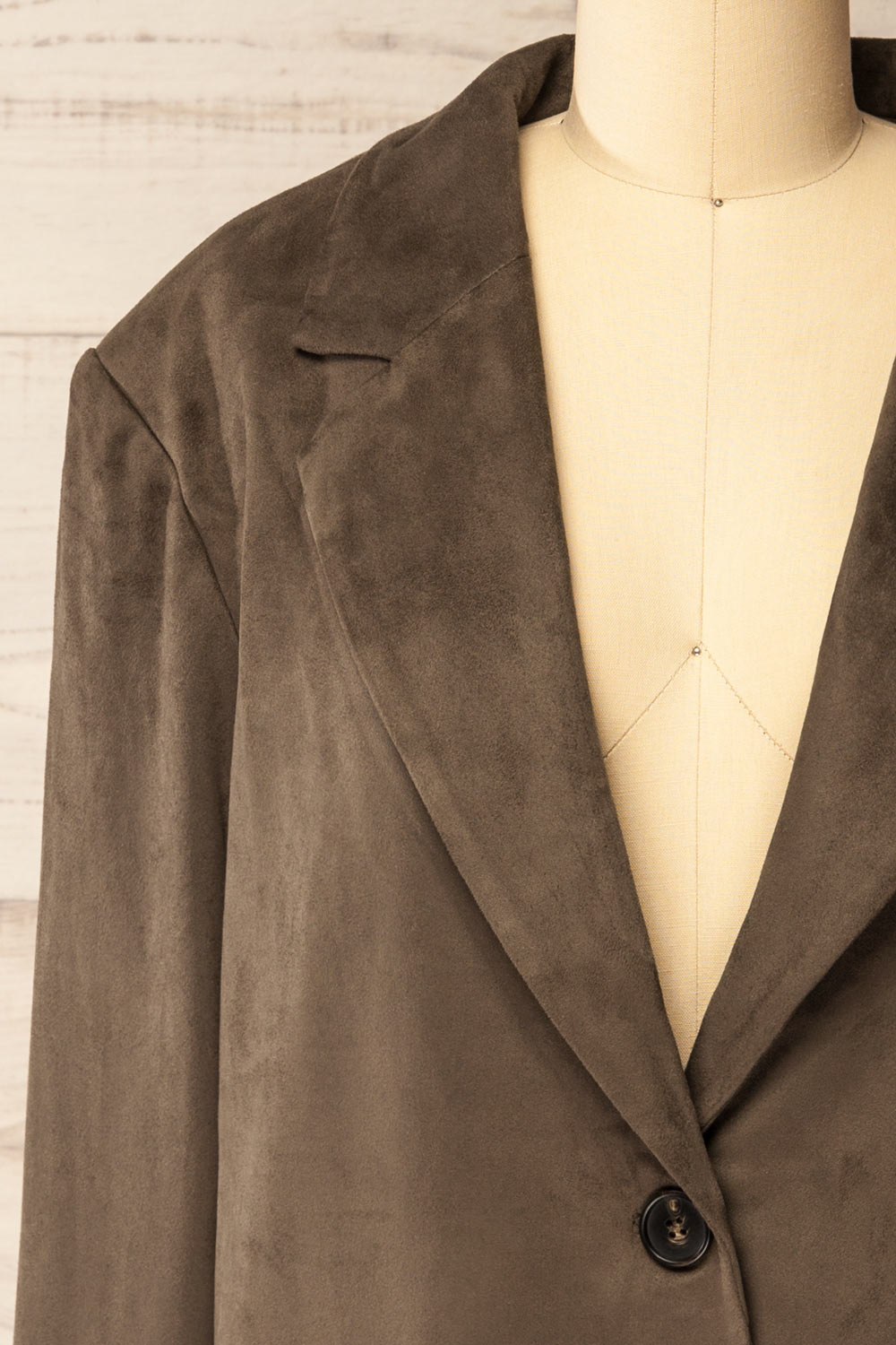 Kodale Oversized Faux Suede Khaki Blazer | La petite garçonne front