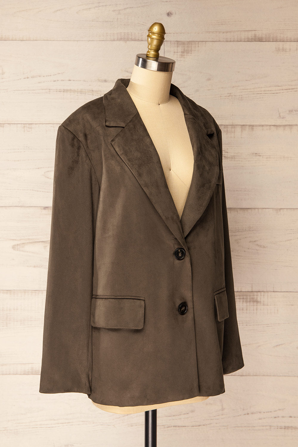 Kodale Oversized Faux Suede Khaki Blazer | La petite garçonne side view