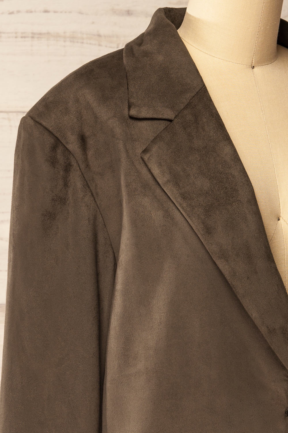 Kodale Oversized Faux Suede Khaki Blazer | La petite garçonne side