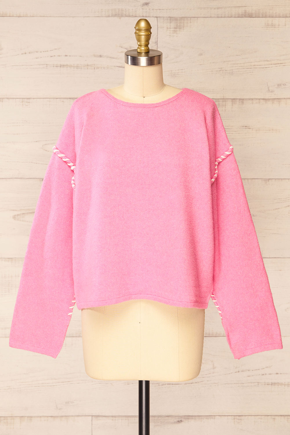 Kofu Pink Sweater w/ Exposed Stitching | La petite garçonne front