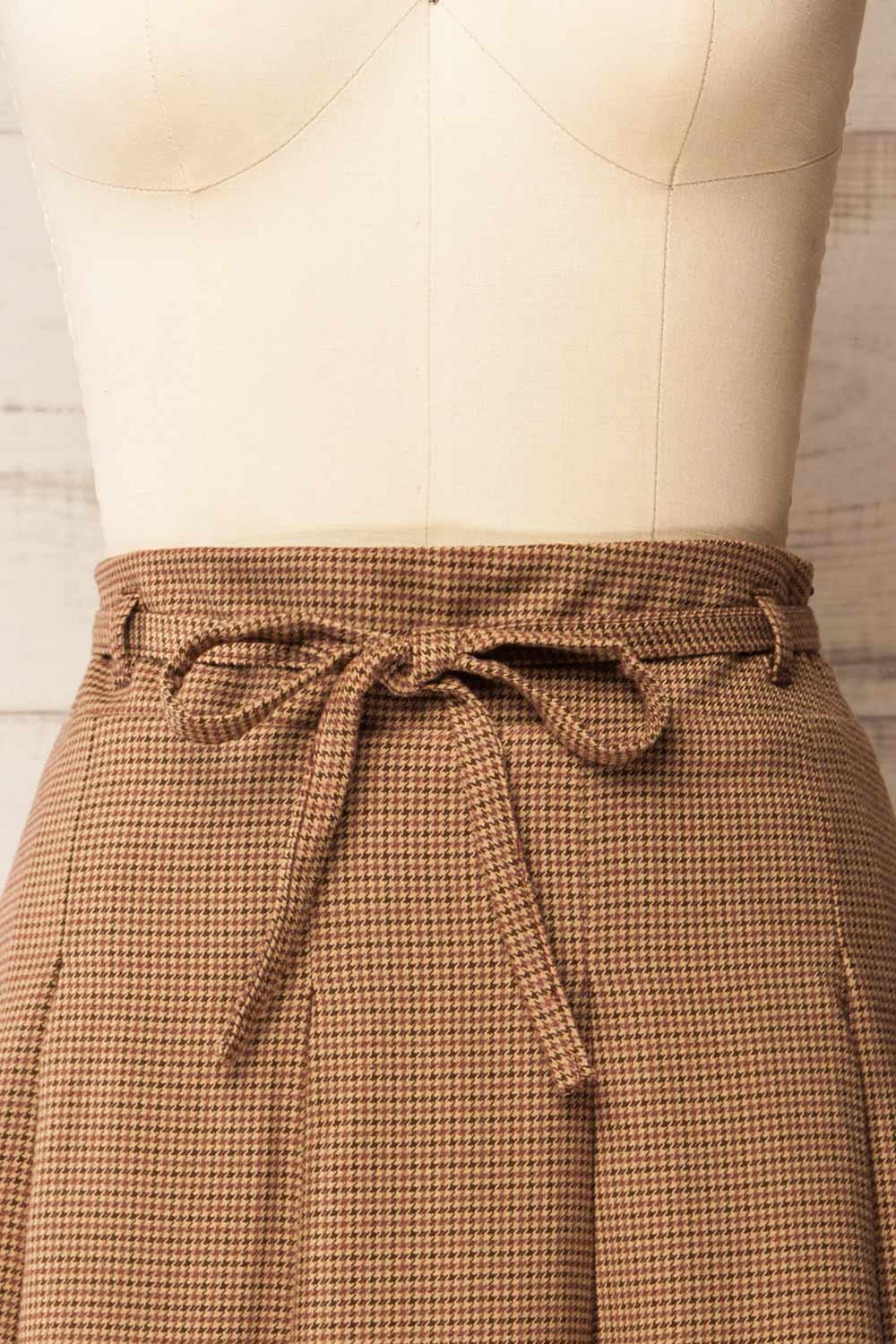 Kohima Brown Houndstooth Mini Skirt with Built in Shorts | La petite garçonne front