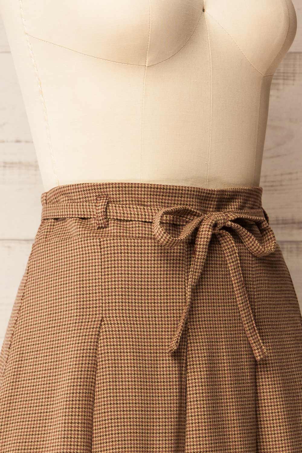 Kohima Brown Houndstooth Mini Skirt with Built in Shorts | La petite garçonne side