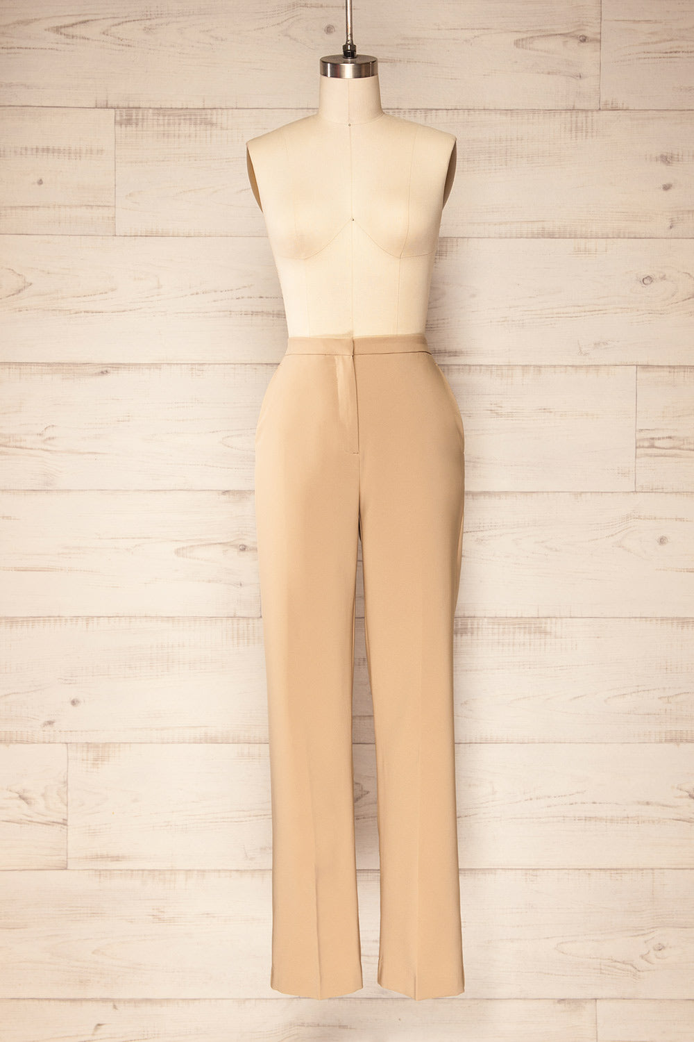 Kokola Beige High-Waisted Straight Leg Pants | La petite garçonne front view