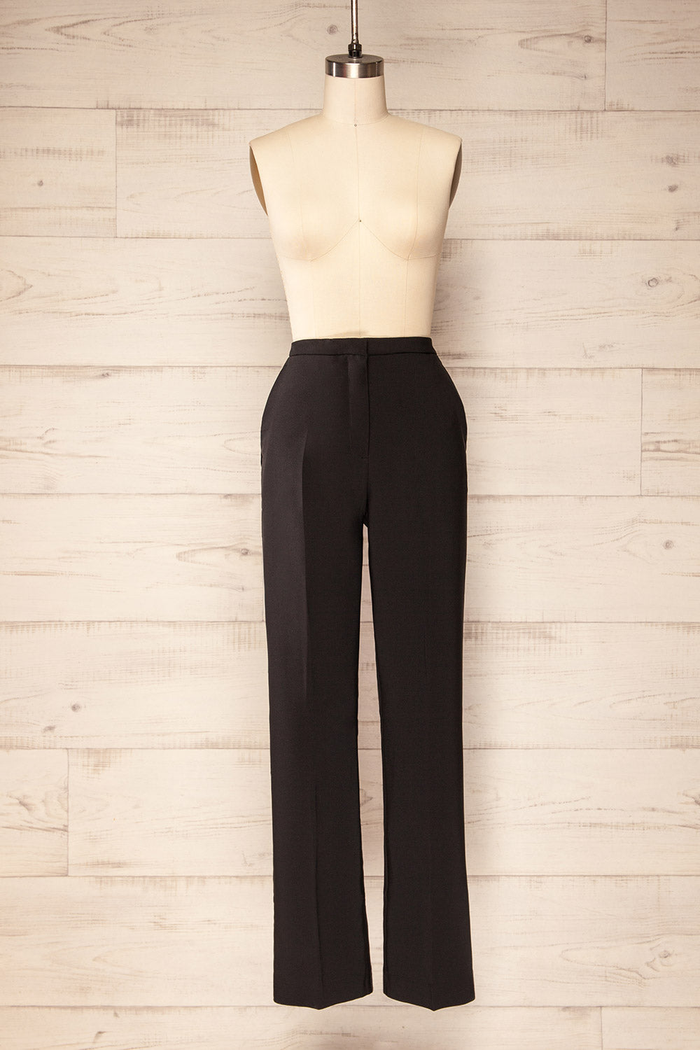 Kokola Black High-Waisted Straight Leg Pants | La petite garçonne front view