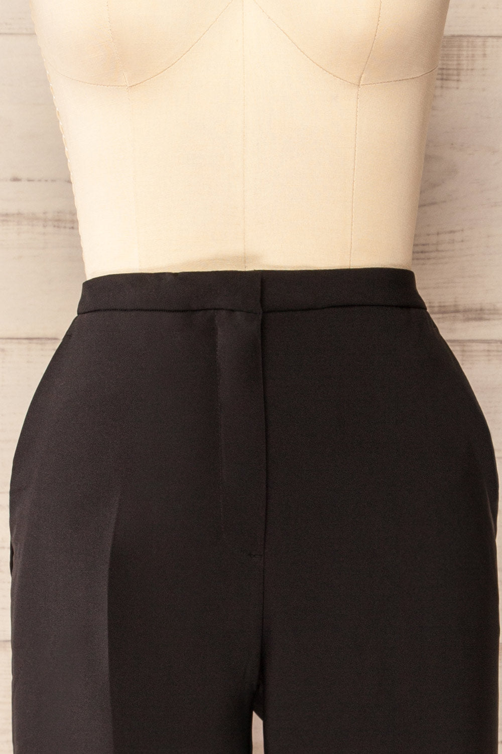 Kokola Black High-Waisted Straight Leg Pants | La petite garçonne front close-up