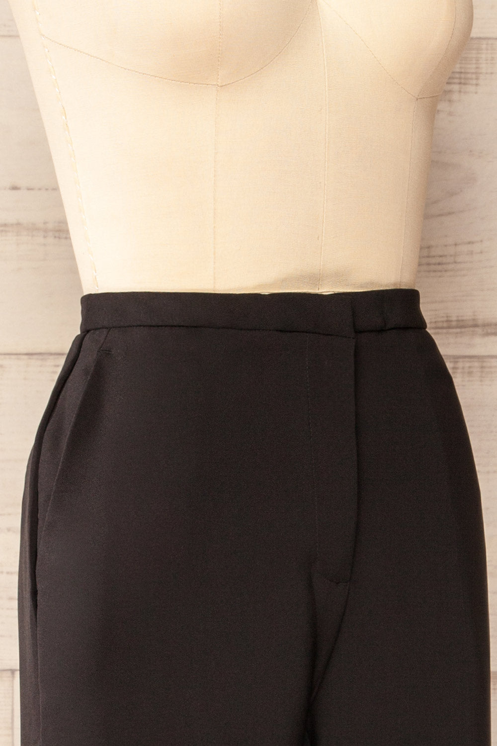 Kokola Black High-Waisted Straight Leg Pants | La petite garçonne side close-up