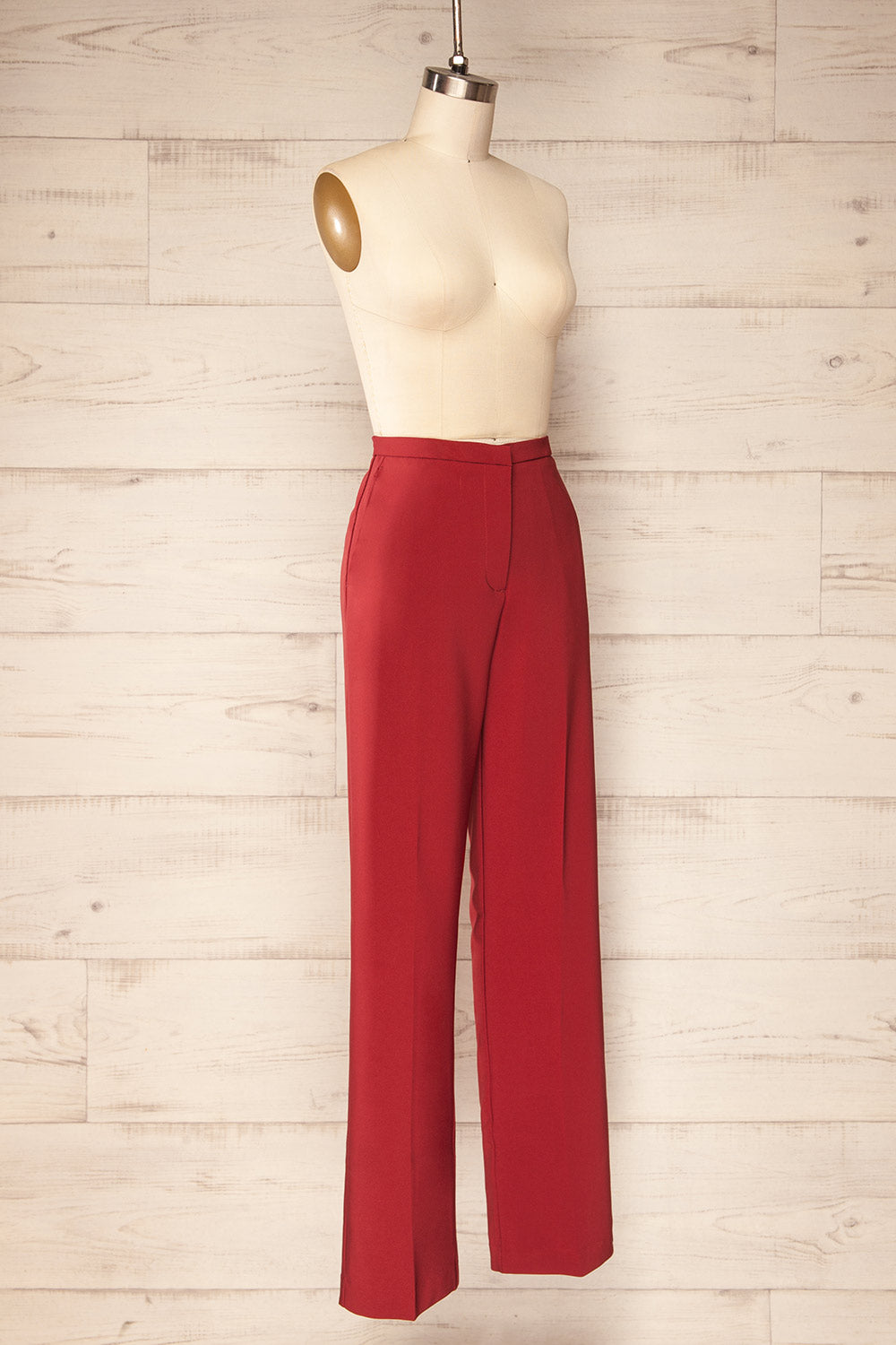 Kokola Red High-Waisted Straight Leg Pants | La petite garçonne side view