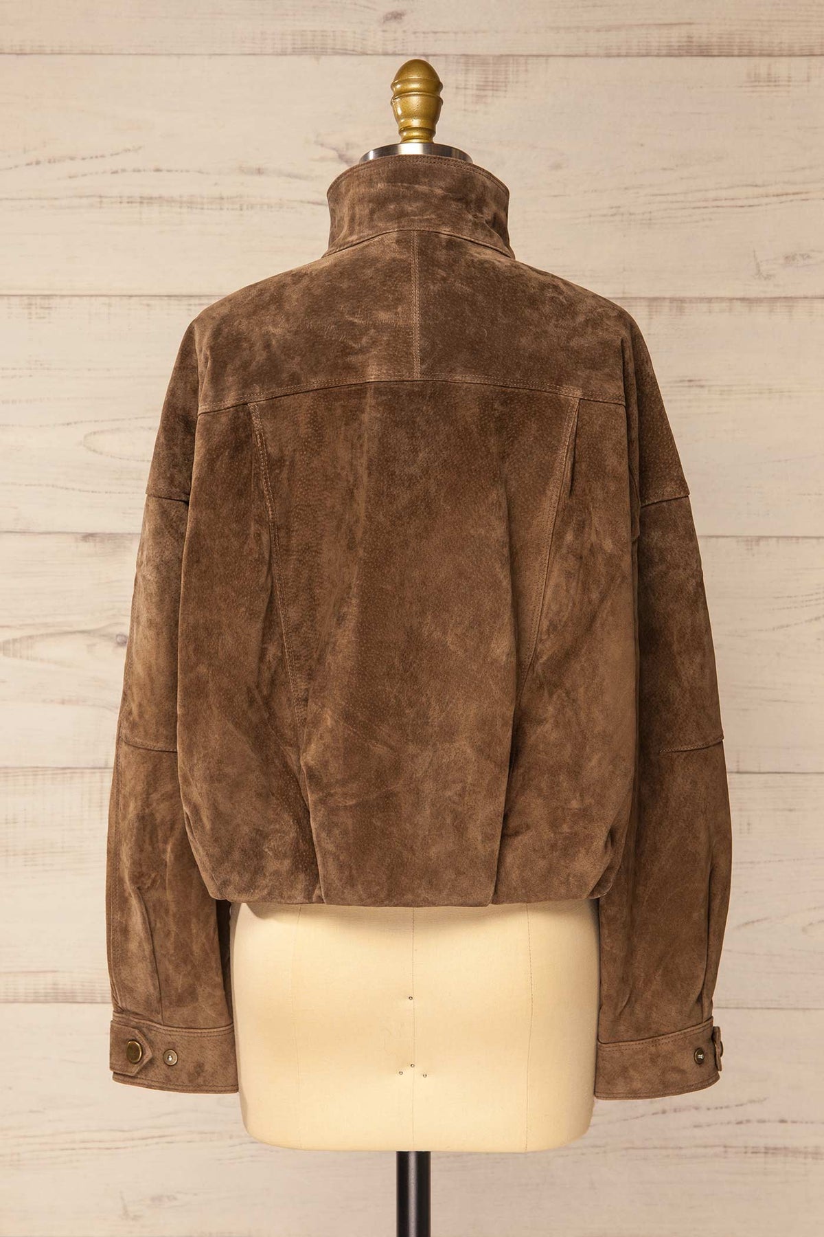 back view of Kolymskoye Brown Cropped Suede Jacket at La petite garçonne