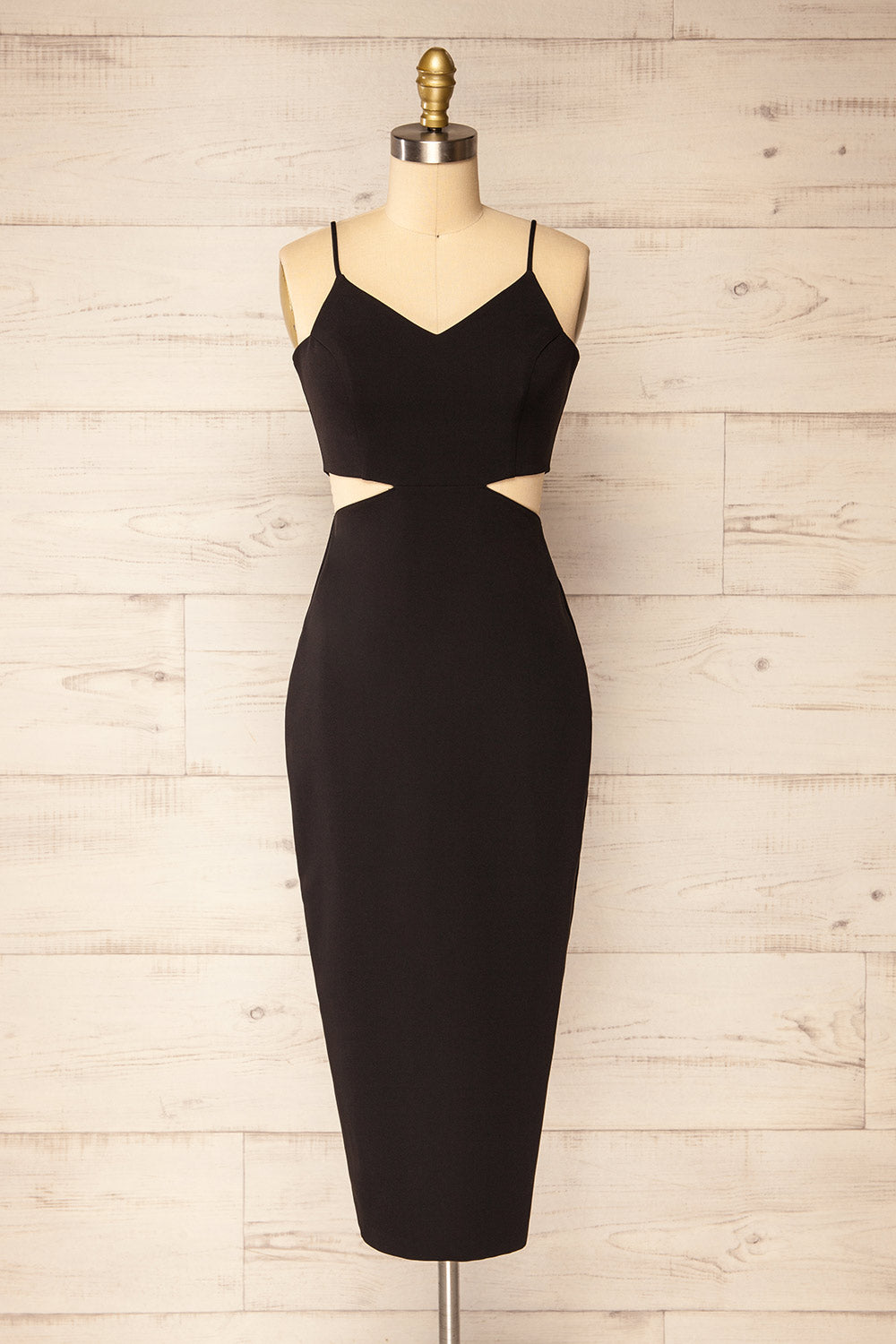 Komia Black Fitted Midi Dress w/ Cut-Outs | La petite garçonne front view