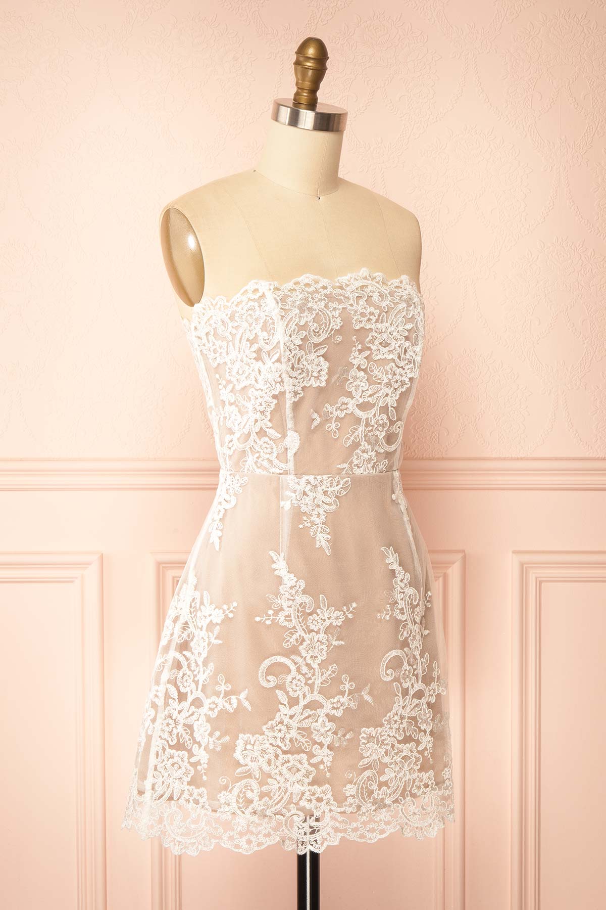 Konilda White | Floral Lace Mini Dress with Boned Bodice