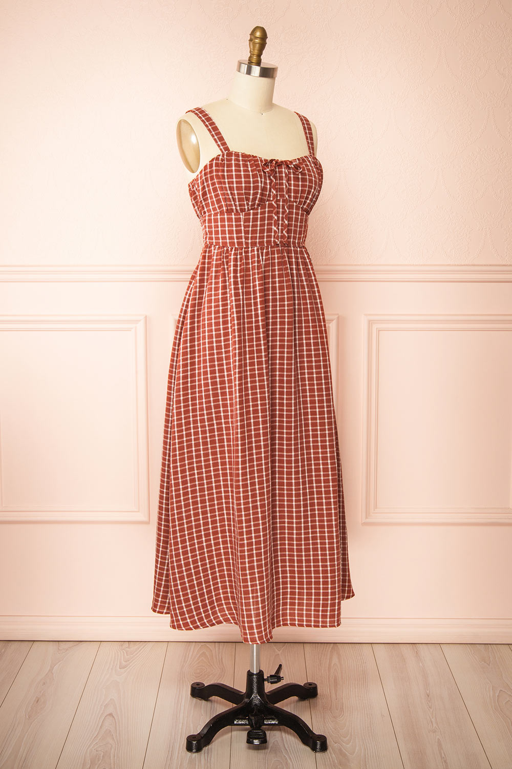 Kono Rust Midi Plaid Dress with Pockets | Boutique 1861 front