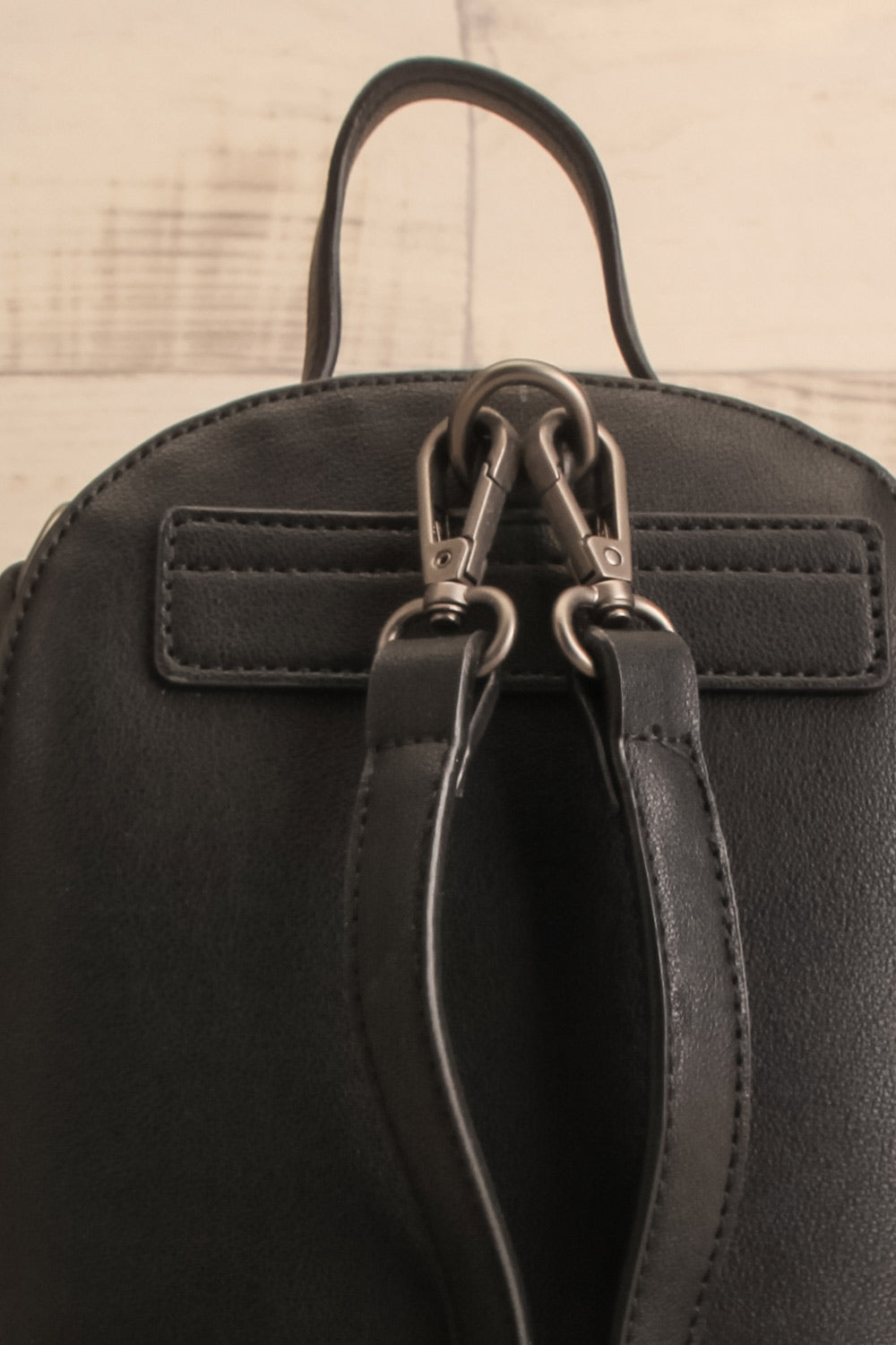 Kora Small Black Vegan Leather Backpack | La petite garçonne backc lose-up