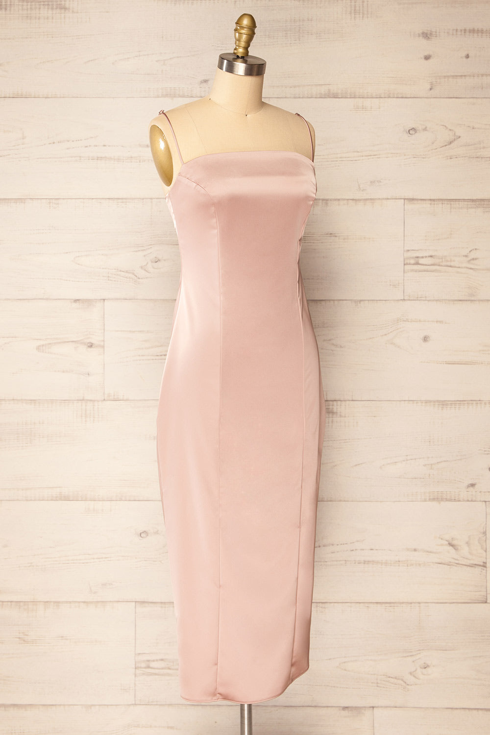 Korina Pink Fitted Satin Midi Dress | La petite garçonne side view