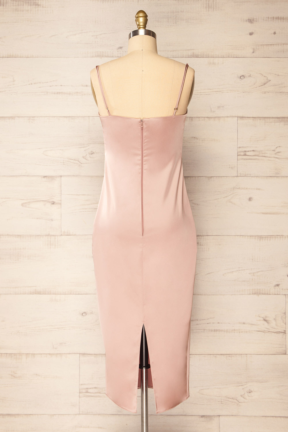 Korina Pink Fitted Satin Midi Dress | La petite garçonne back view