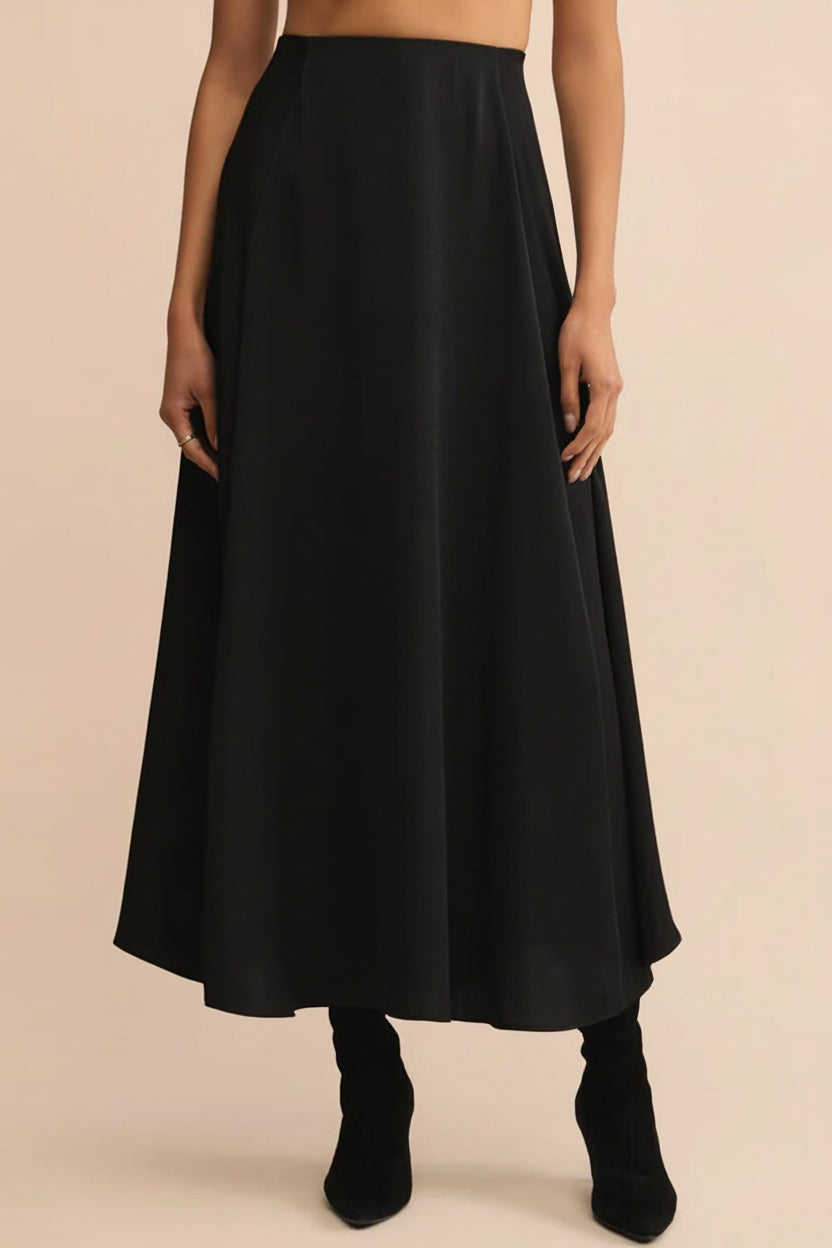 Kormo Black Long Satin Skirt | Boutique 1861 front model