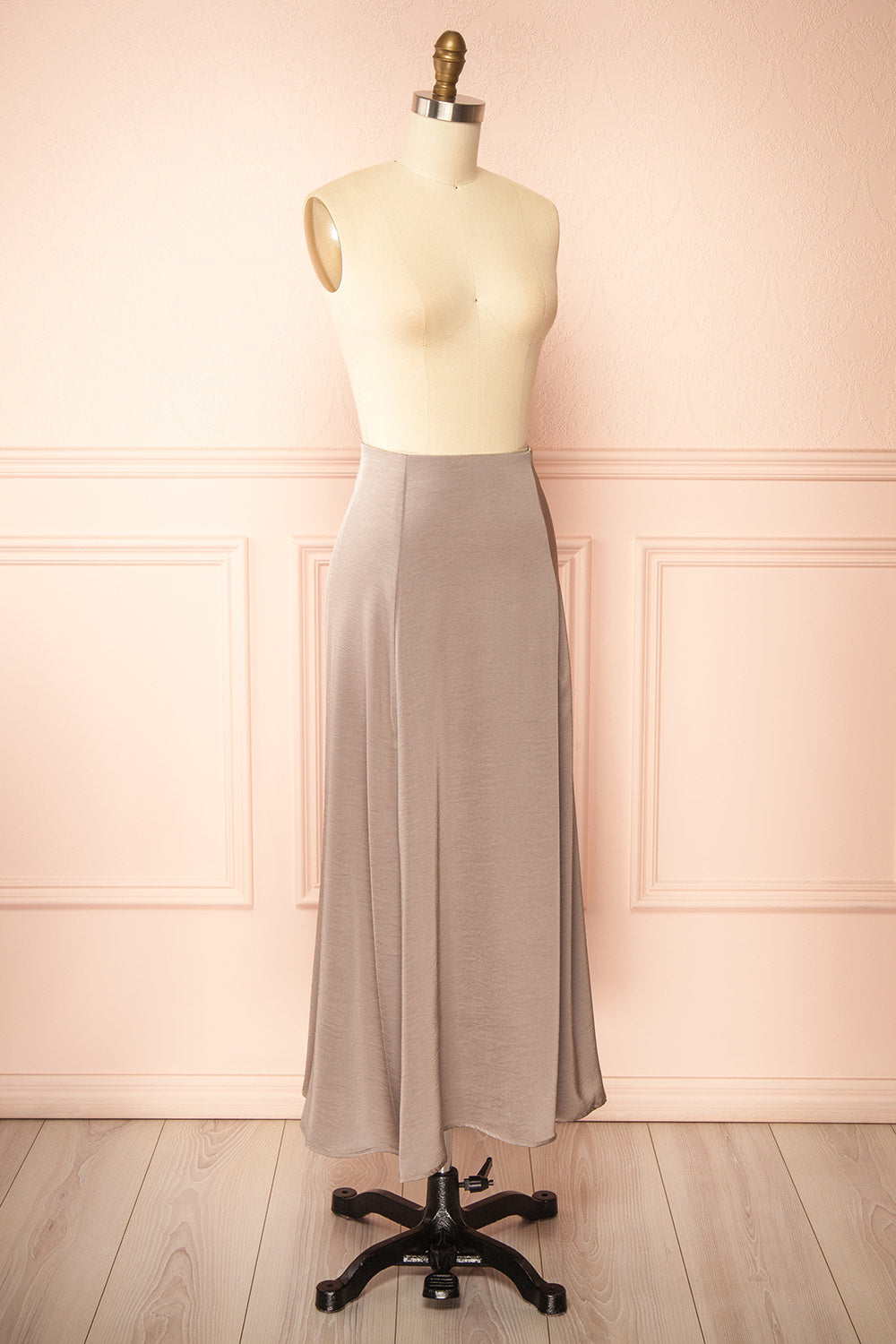 Kormo Taupe Long Satin Skirt | Boutique 1861 side view