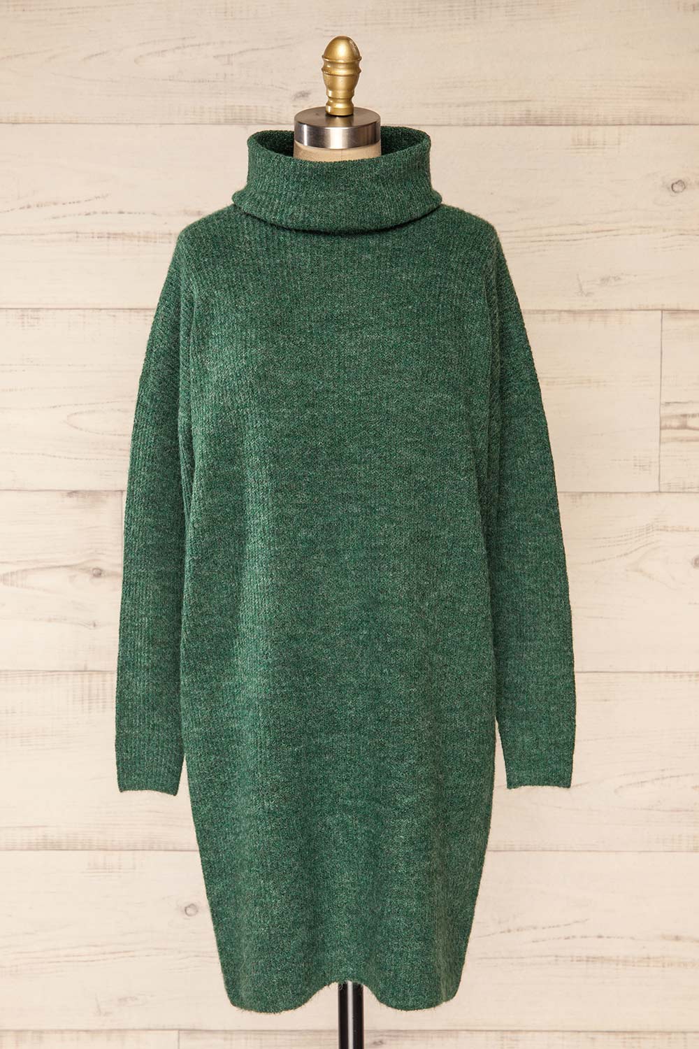 Koror Green Knit Turtleneck Sweater Dress
