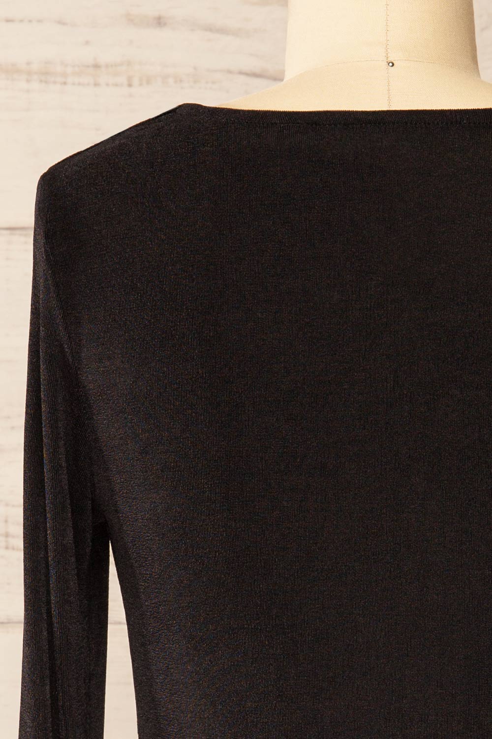 Kotidien Black Sheer Top w/ Cowl Neckline | La petite garçonne back close-up