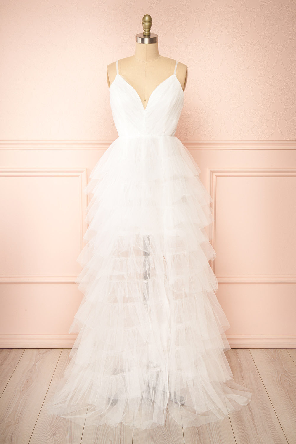 Kourtney Layered White Tulle Bridal Maxi Dress