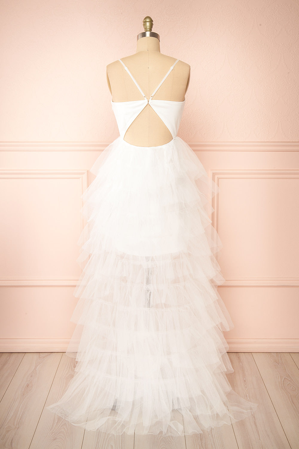 Kourtney Layered White Tulle Bridal Maxi Dress | Boudoir 1861 back view