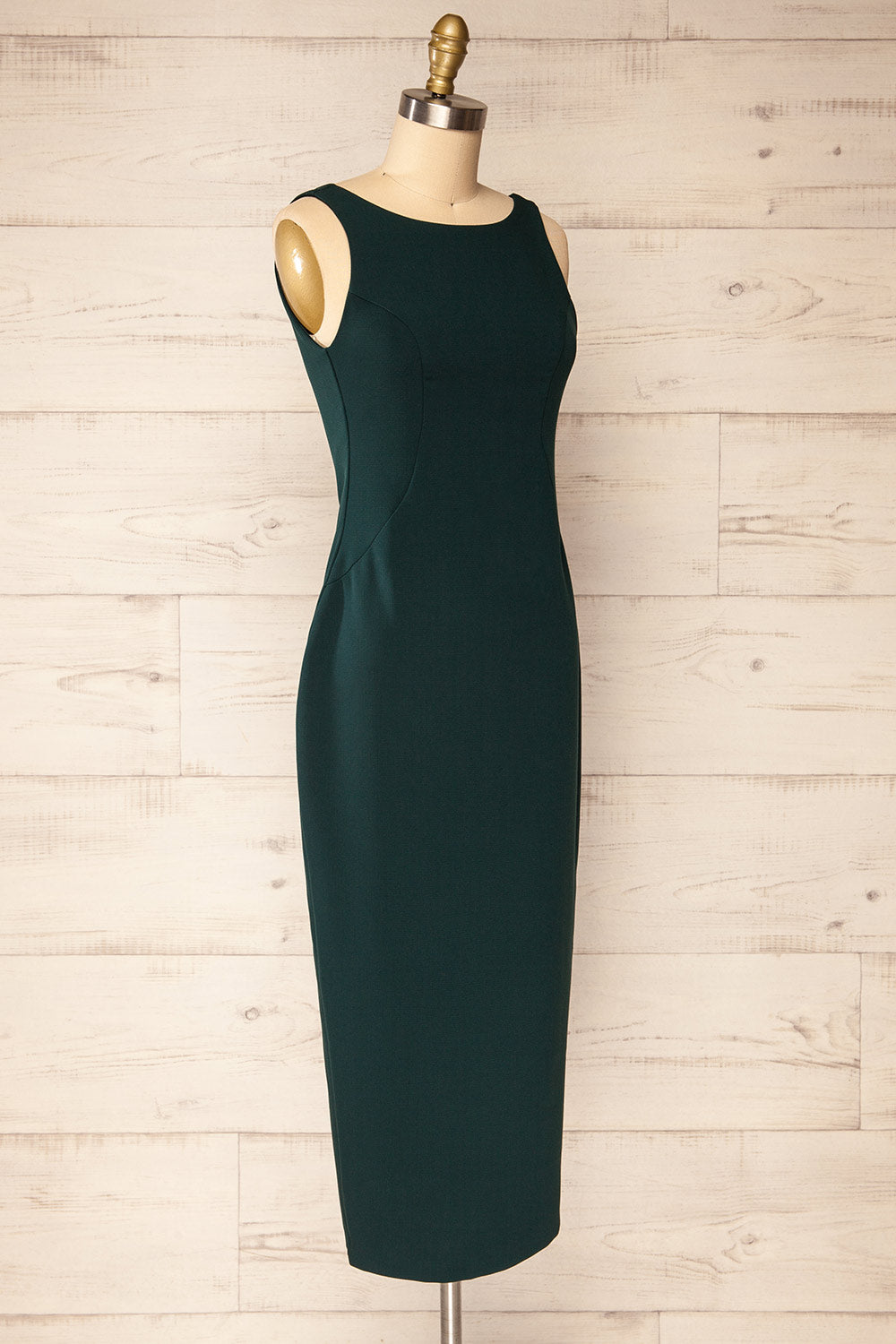 Kovna Green Fitted Midi Dress w/ Open Back | La petite garçonne side view