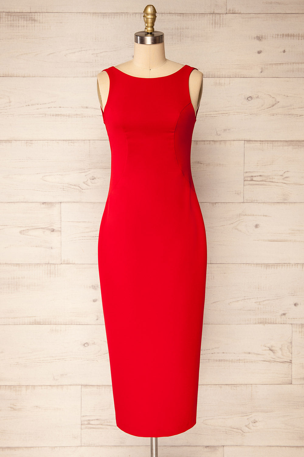 Kovna Red Fitted Midi Dress w/ Open Back | La petite garonne Kovna Red Fitted Midi Dress w/ Open Back | La petite garonne