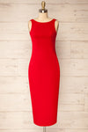 Kovna Red Fitted Midi Dress w/ Open Back | La petite garçonne front view
