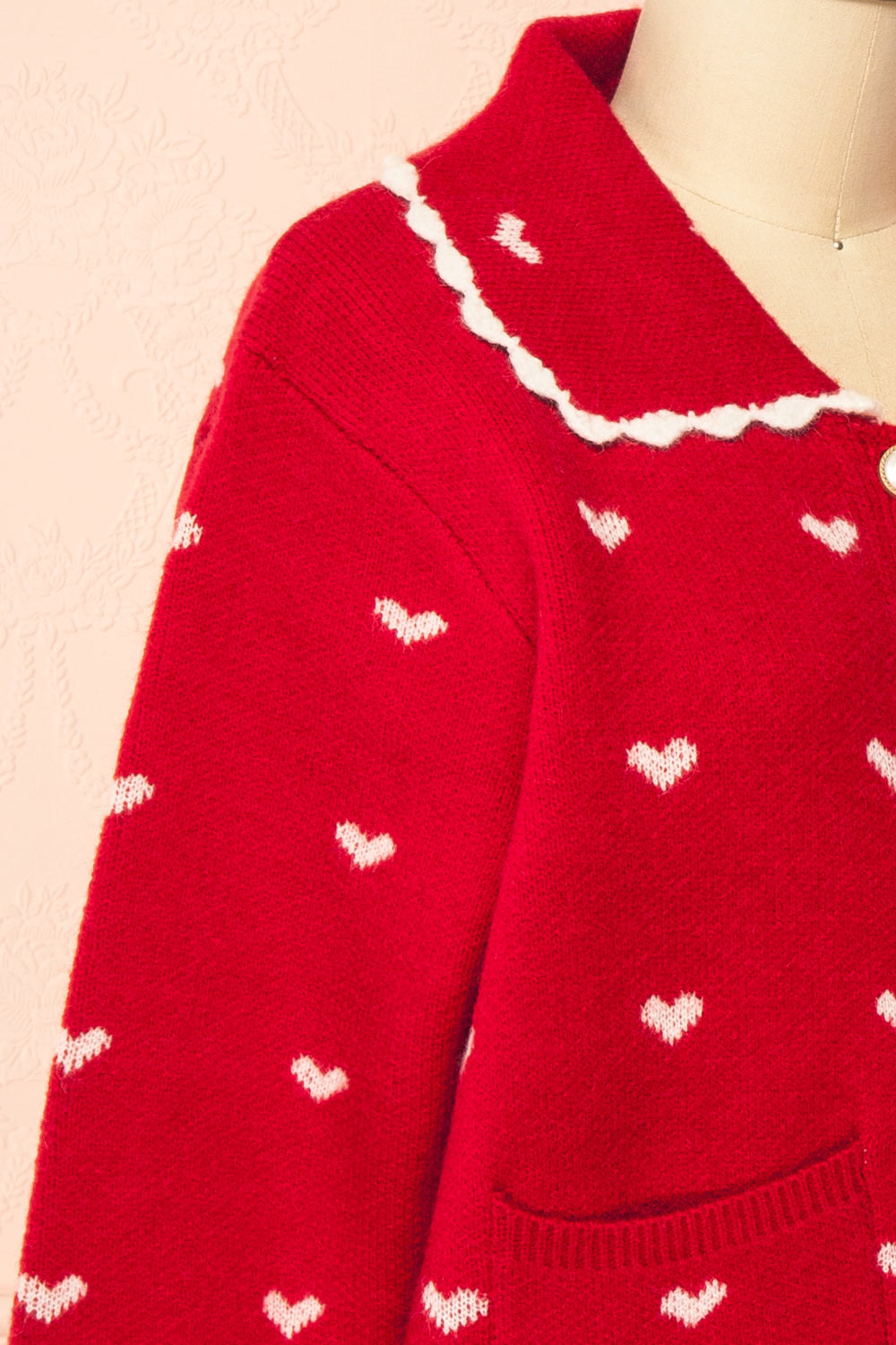 Kristeen Red Knit Cardigan with Heart Pattern | Boutique 1861 side