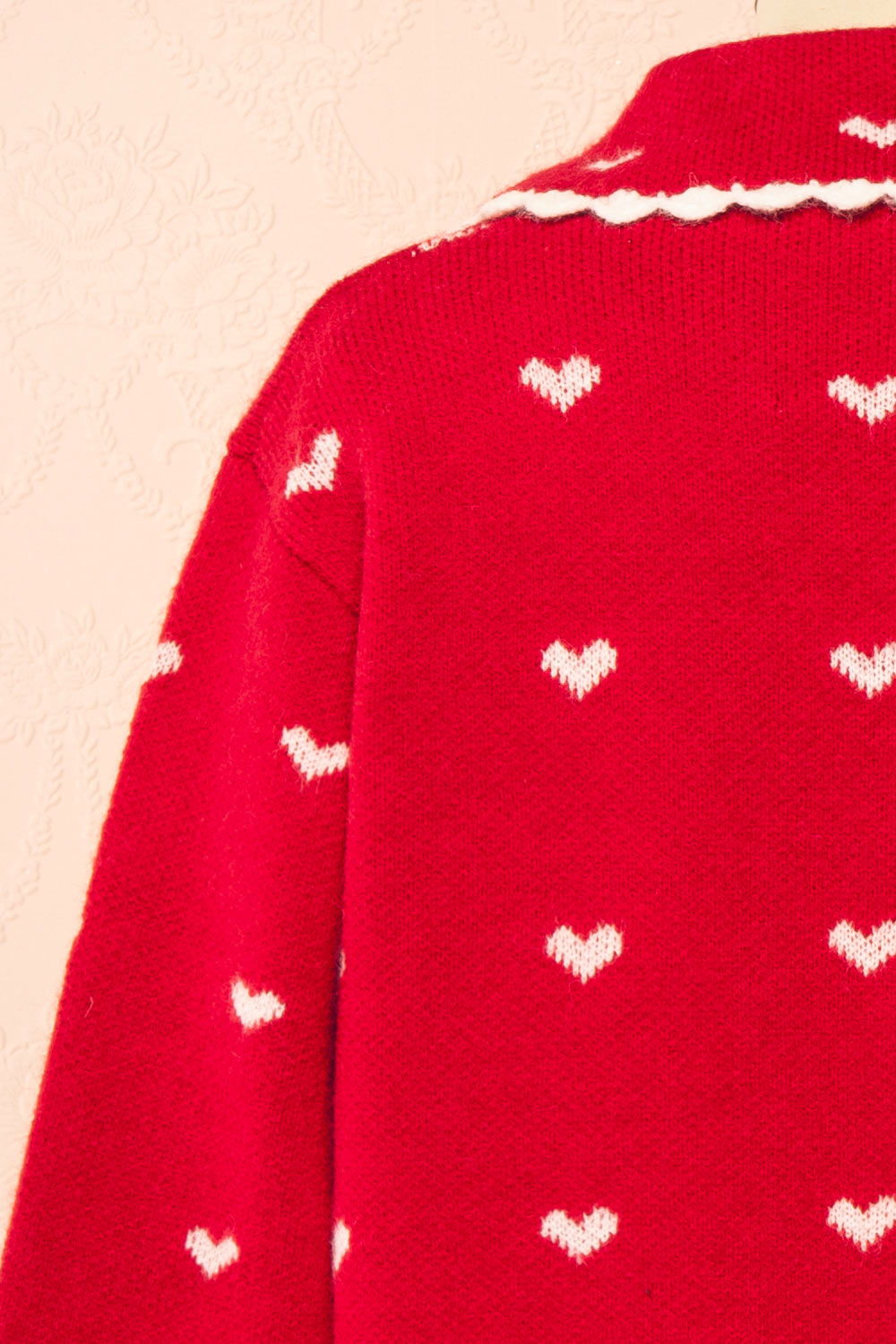 Kristeen Red Knit Cardigan with Heart Pattern | Boutique 1861 back