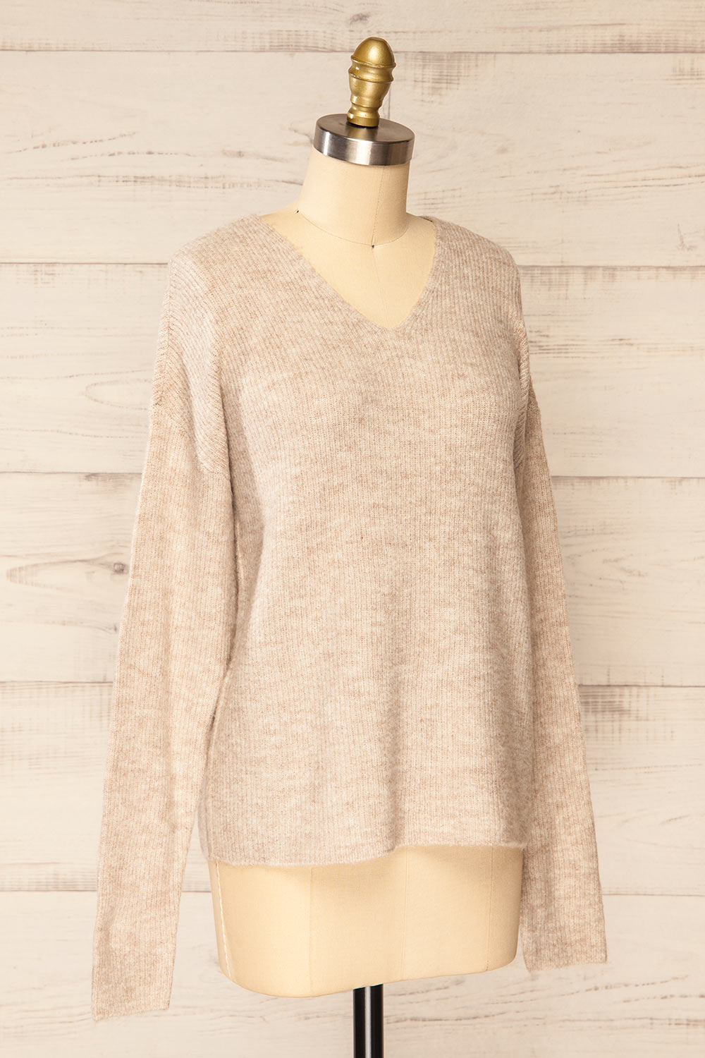 Kuching Beige | Soft Knit V-Neck Sweater