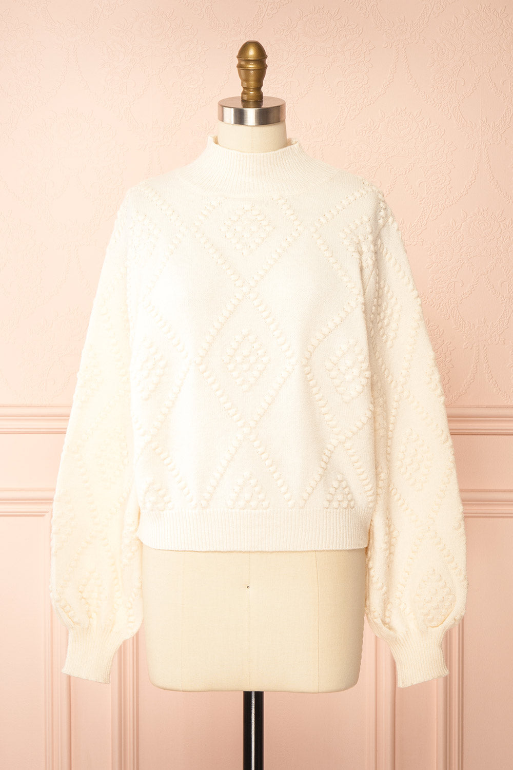Kumari Textured Ivory Knit Sweater | Boutique 1861 front view