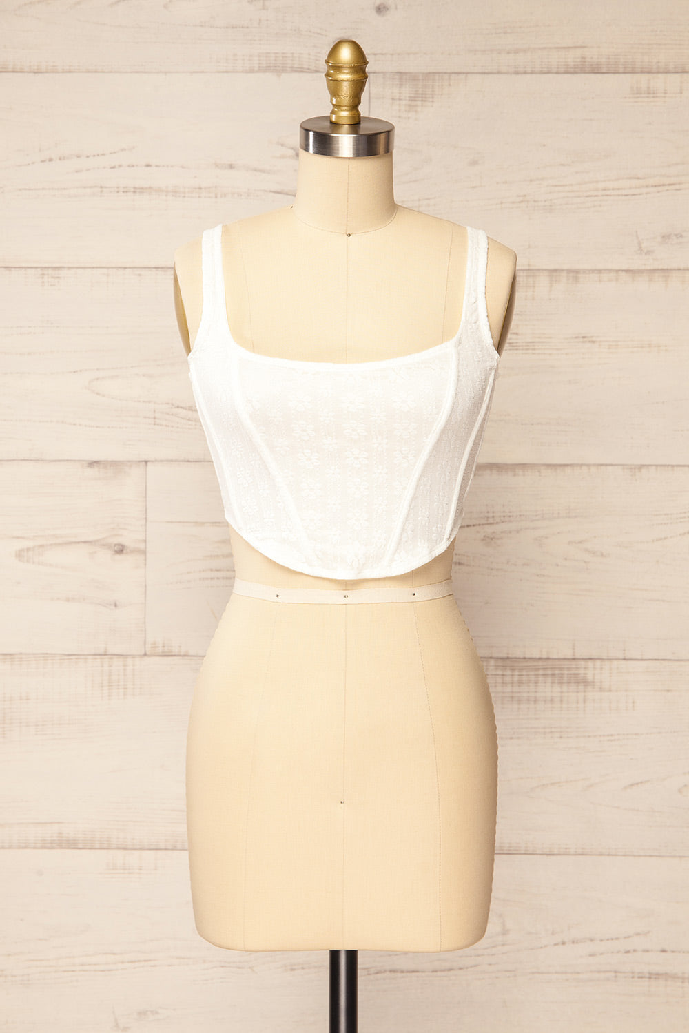 Kuroki White Mesh Floral Corset Crop Top | La petite garçonne front view