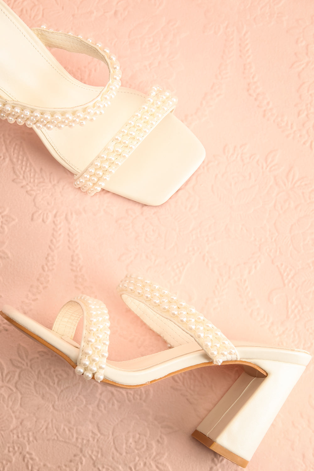 Kyraline White Strappy Sandals w/ Pearls | Boudoir 1861 flat view