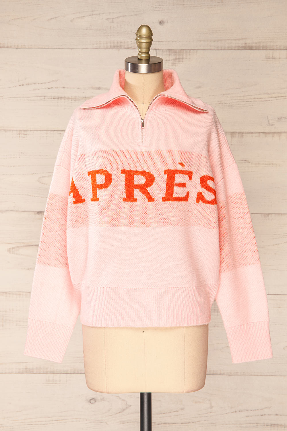 Kyzyl Pink Knit Quarter Zip Sweater | La petite garçonne front view