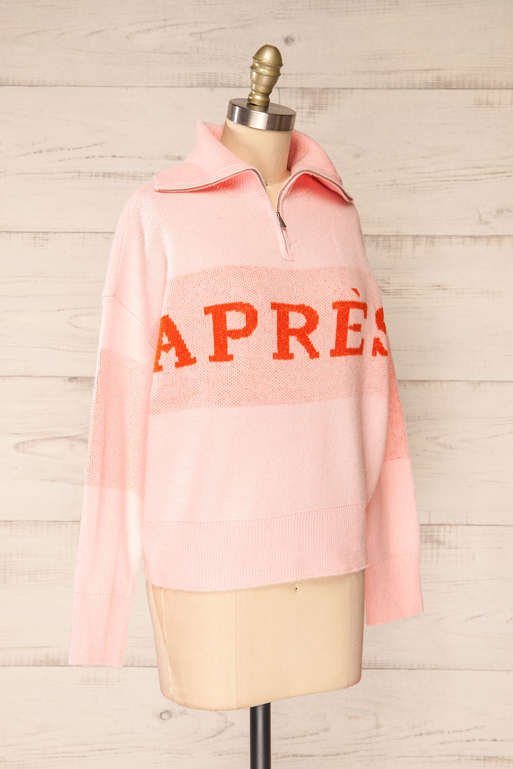 Kyzyl Pink Knit Quarter Zip Sweater | La petite garçonne side view
