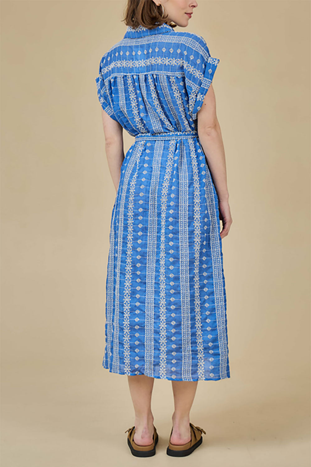 Lachlan Blue Button-Up Dress w/ Belt | La petite garçonne front view model back