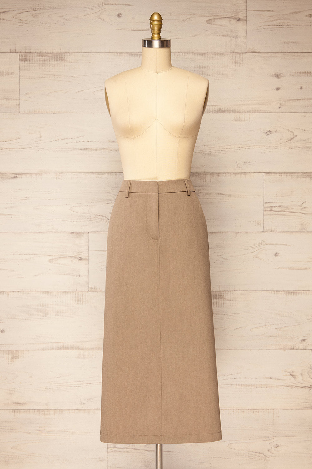 Lacombe Taupe A-Line Midi Skirt | La petite garçonne front view