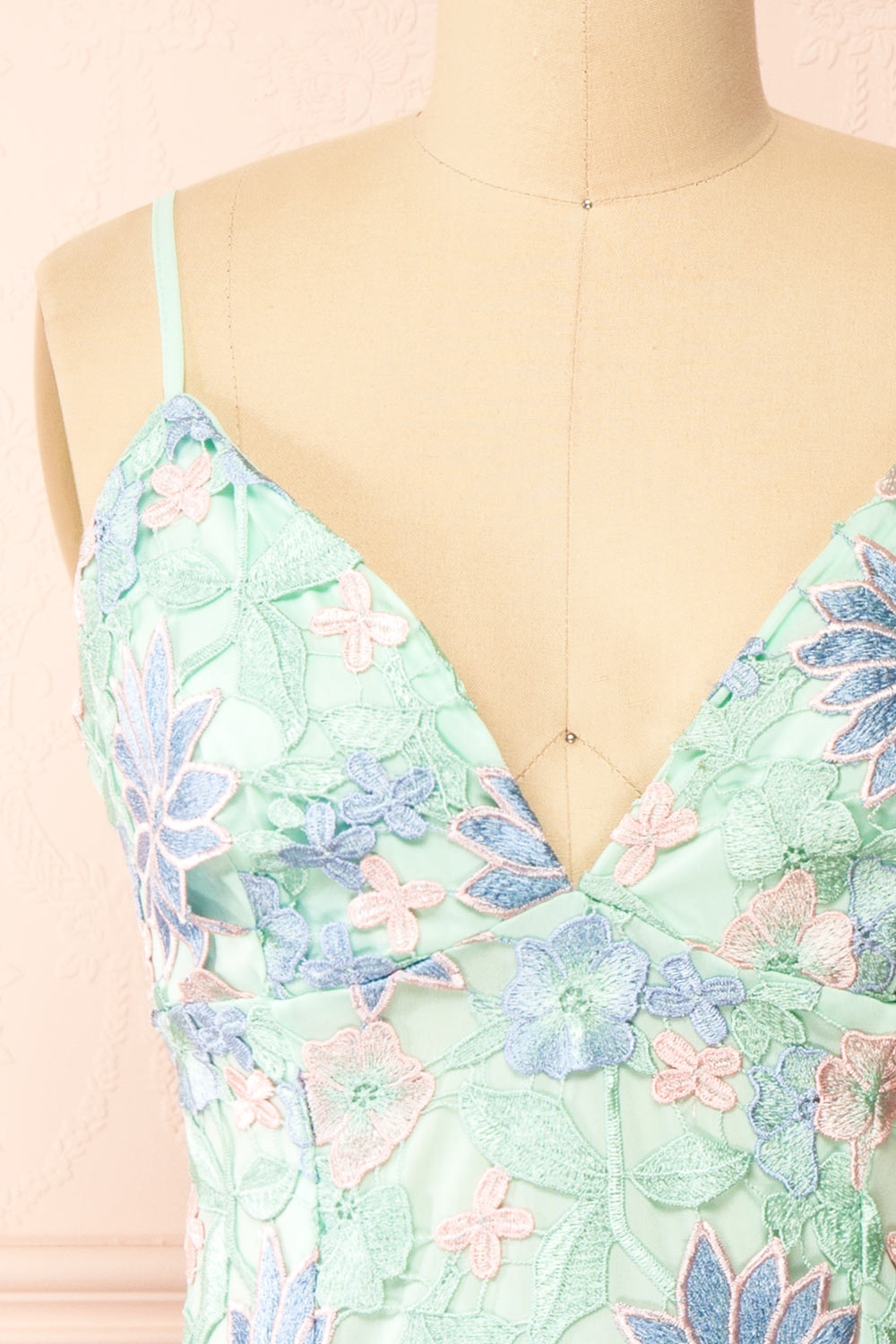 Lacrymonia Short Teal Floral Lace Dress | Boutique 1861 front close-up