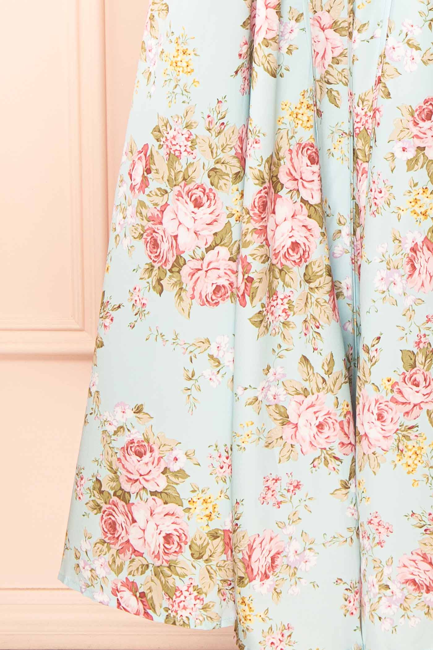 Laizette Blue Floral A-Line Midi Dress | Boutique 1861 bottom left detailed flower patterns