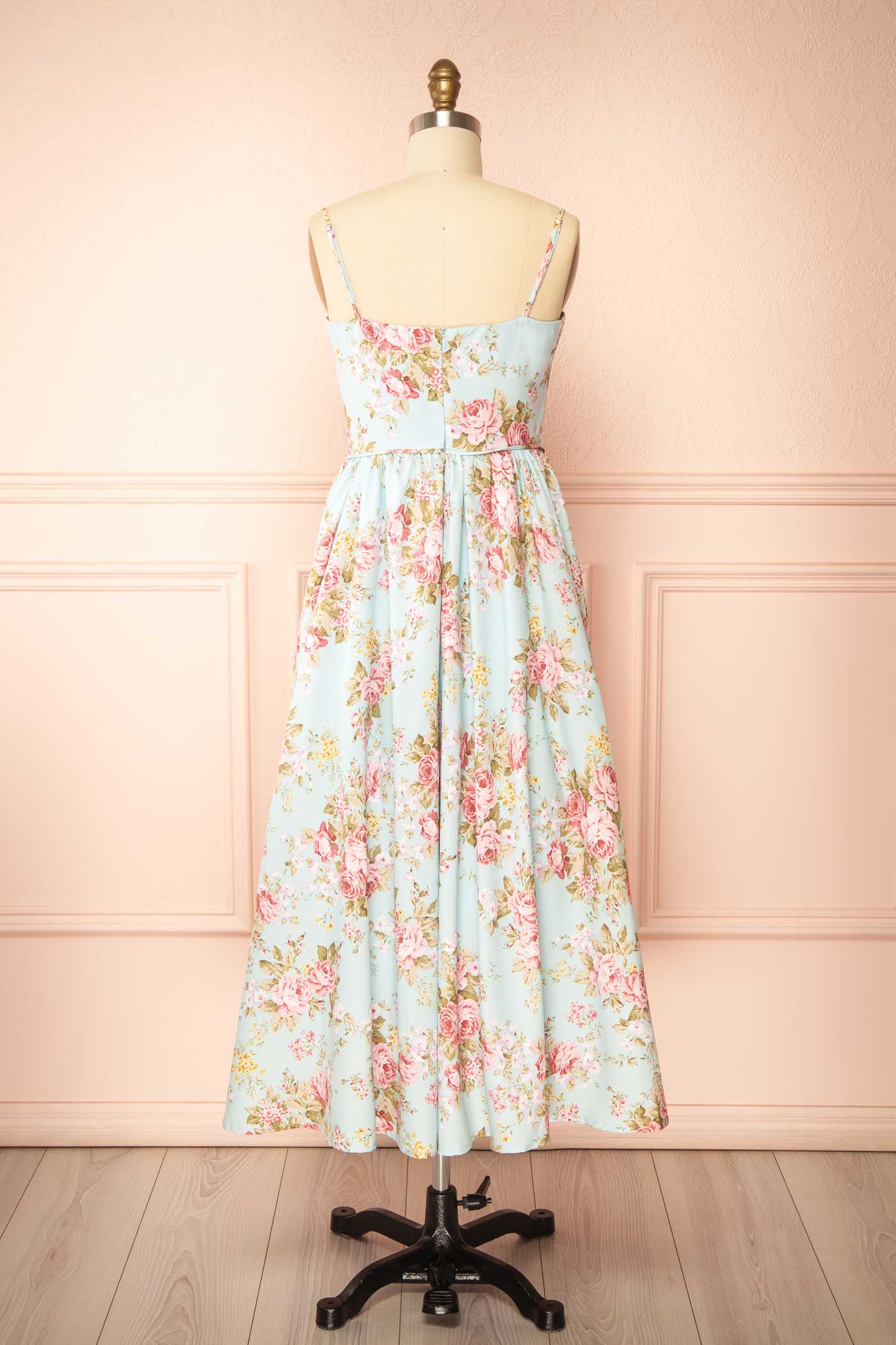 Laizette Blue Floral A-Line Midi Dress | Boutique 1861 back view