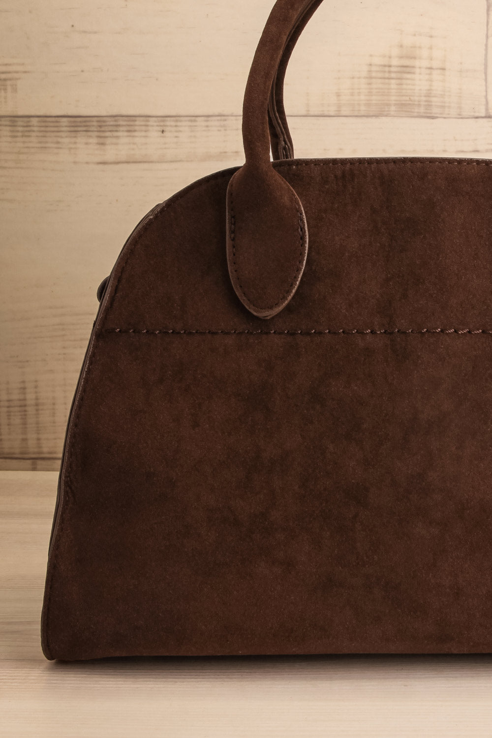 Lakey Brown Faux Suede Handbag | La petite garçonne close-up