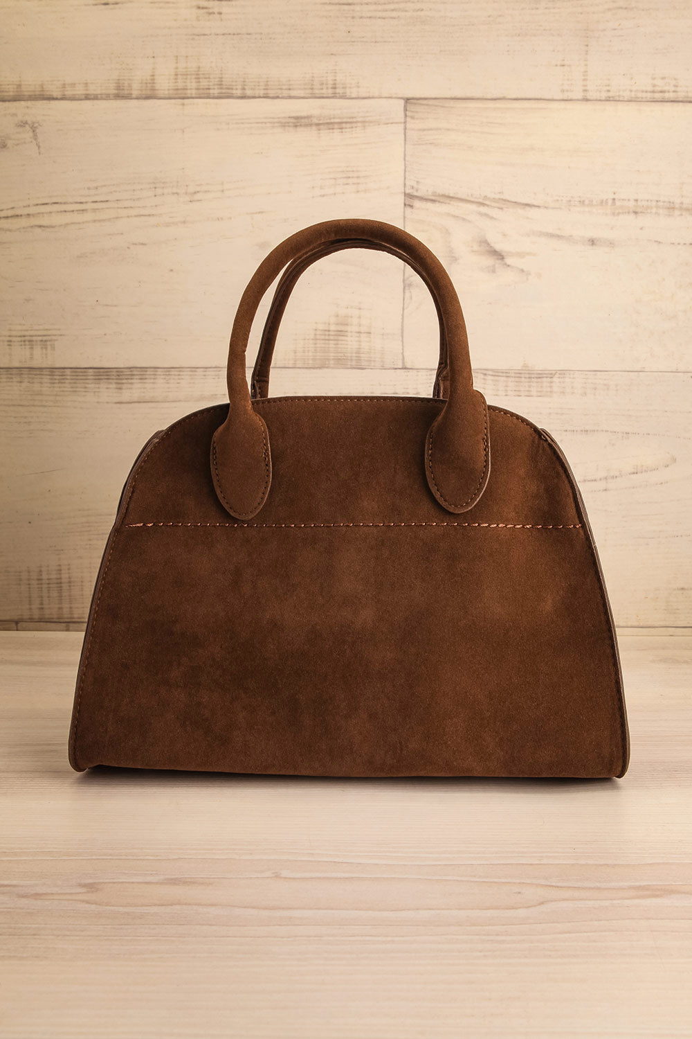 Lakey Light Brown Faux Suede Handbag | La petite garçonne front view