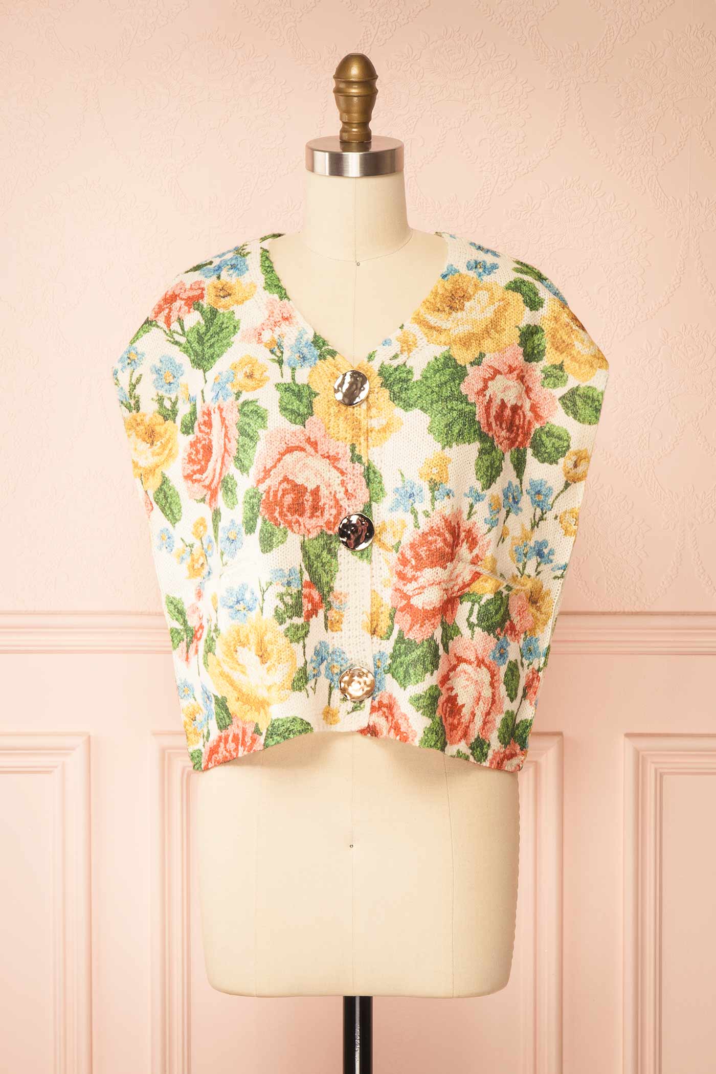 Lallia | Floral Print Button-Up Knit Vest Top