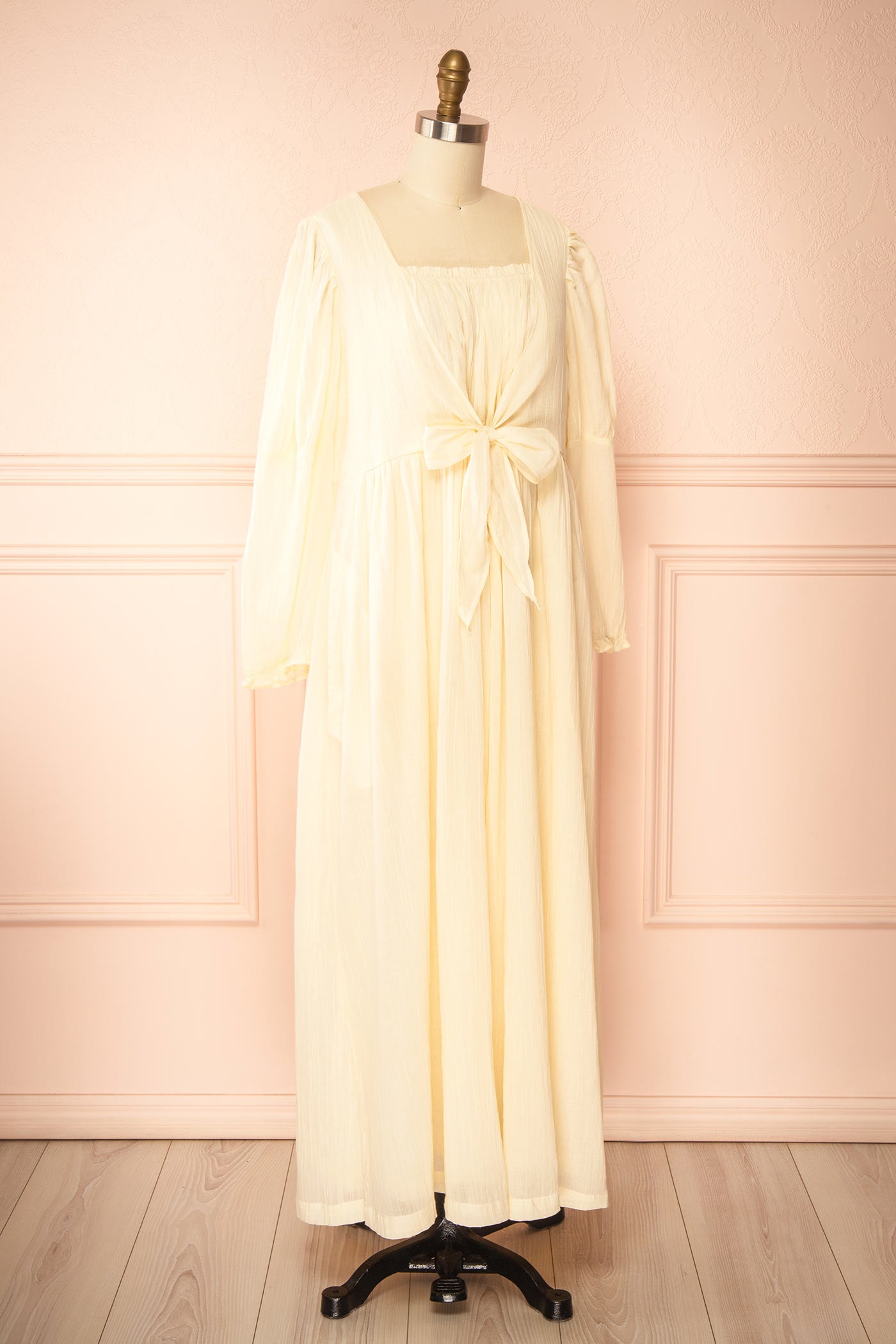 Lamira | Robe de Nuit Longue Crème à Manches Longues avec Poches